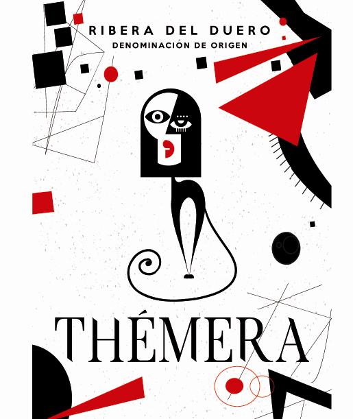 Etiqueta de vino 'Thémera Roble 2015'. Diseño Cerotec Estudio.